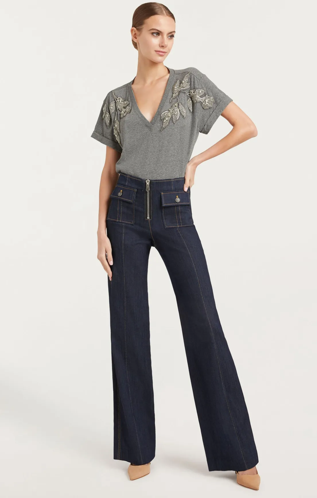 Crystal Floral Vneck Bree Tee