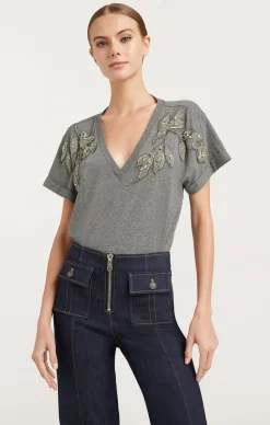 Crystal Floral Vneck Bree Tee