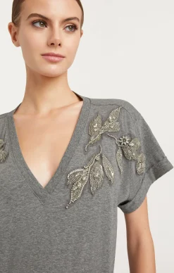 Crystal Floral Vneck Bree Tee