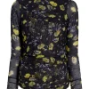 Falling Poppies Shirred Mesh Turtleneck
