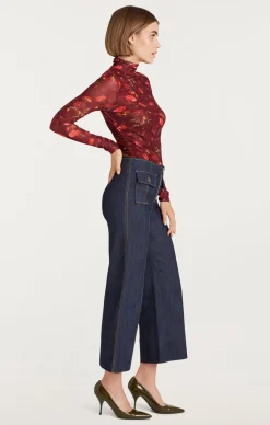Falling Poppies Shirred Mesh Turtleneck