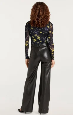 Falling Poppies Shirred Mesh Turtleneck