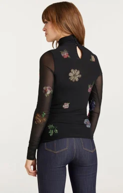Heatset Pansy Garden Mesh Turtleneck