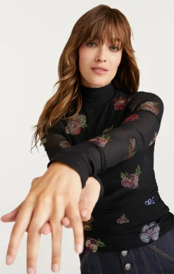 Heatset Pansy Garden Mesh Turtleneck