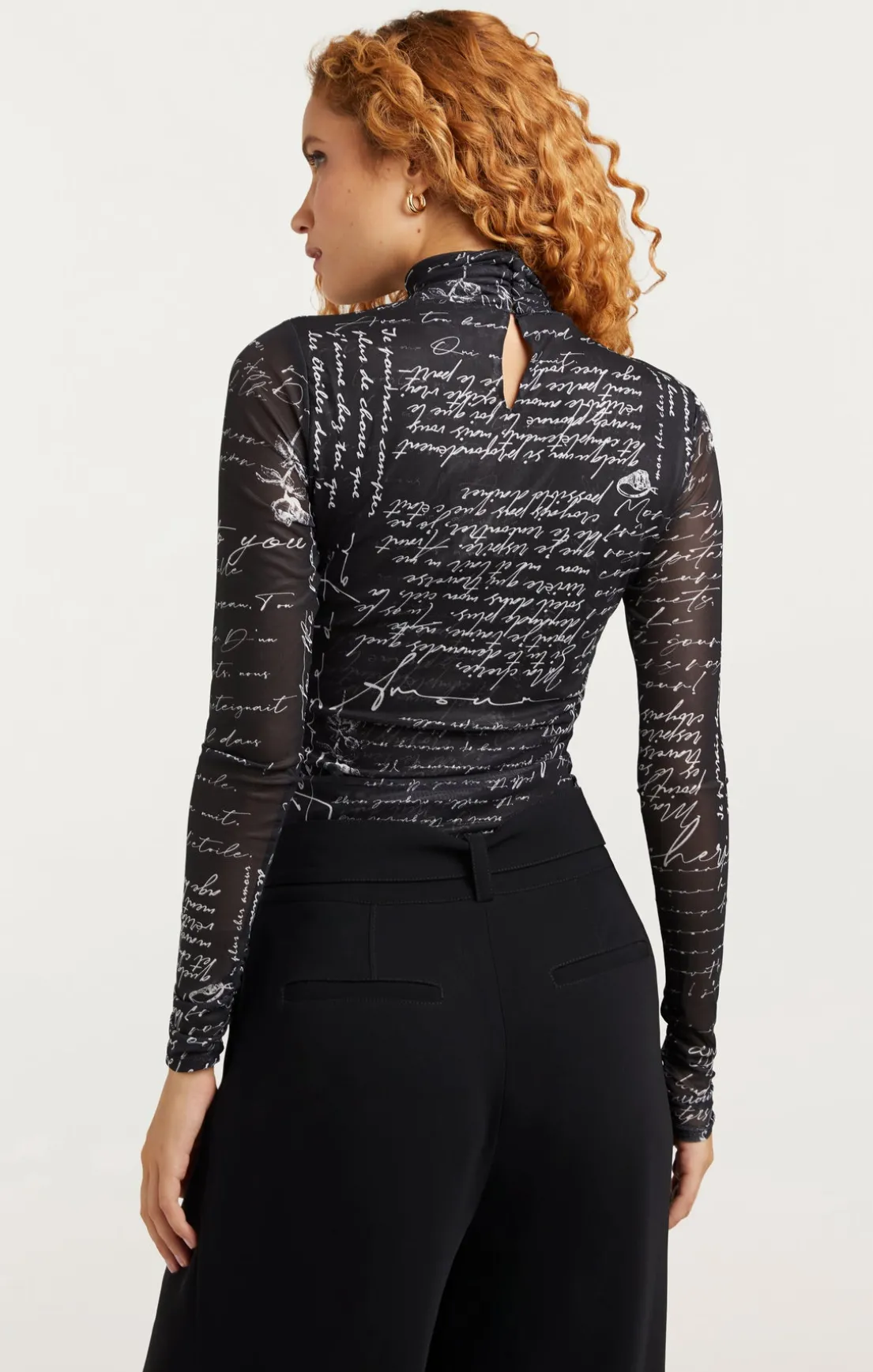 Mon Amour Shirred Mesh Turtleneck