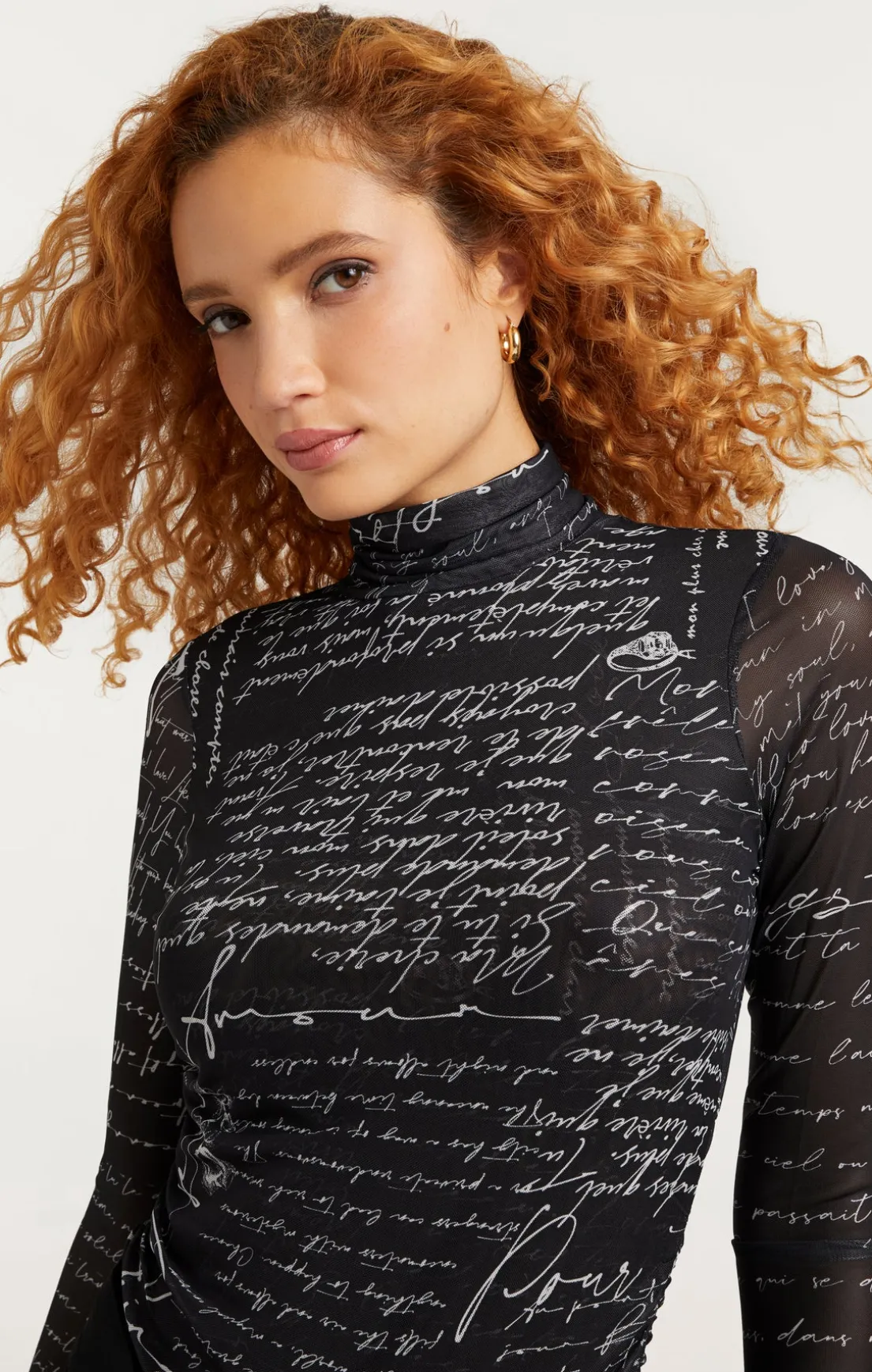 Mon Amour Shirred Mesh Turtleneck
