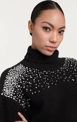Rhinestone Crackle Embellished Alani Turtleneck