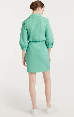 Striped Seersucker Three Quarter Sleeve Gaby Dress